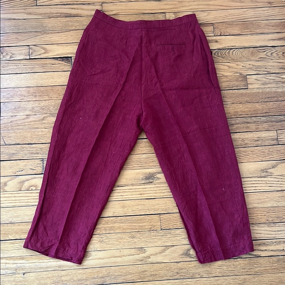 Jones New York Burgundy Red 100% Linen Trousers Size 16 - Picture 2 of 8
